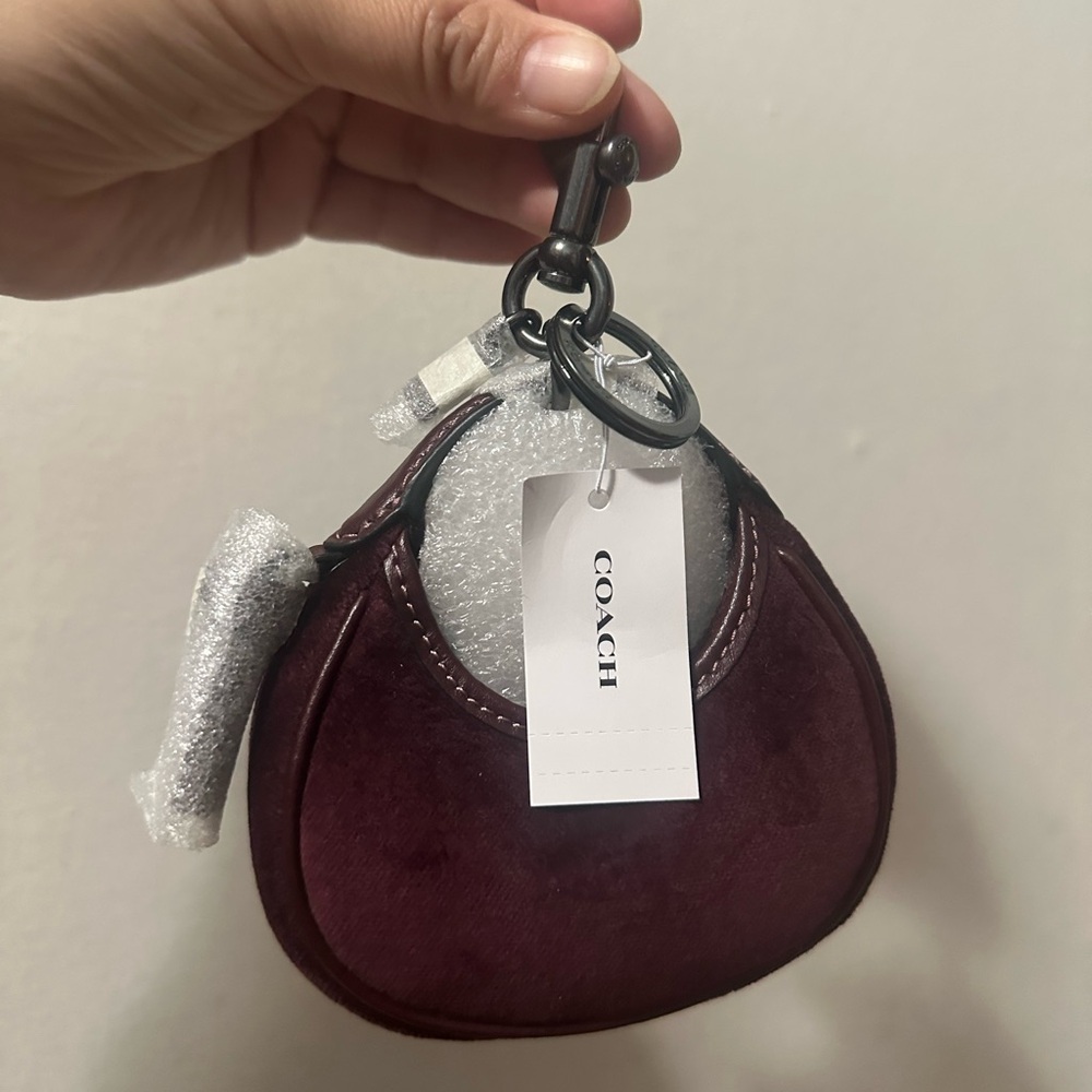 Coach Burgundy velvet carmen Mini Keychain charm - Picture 2 of 2